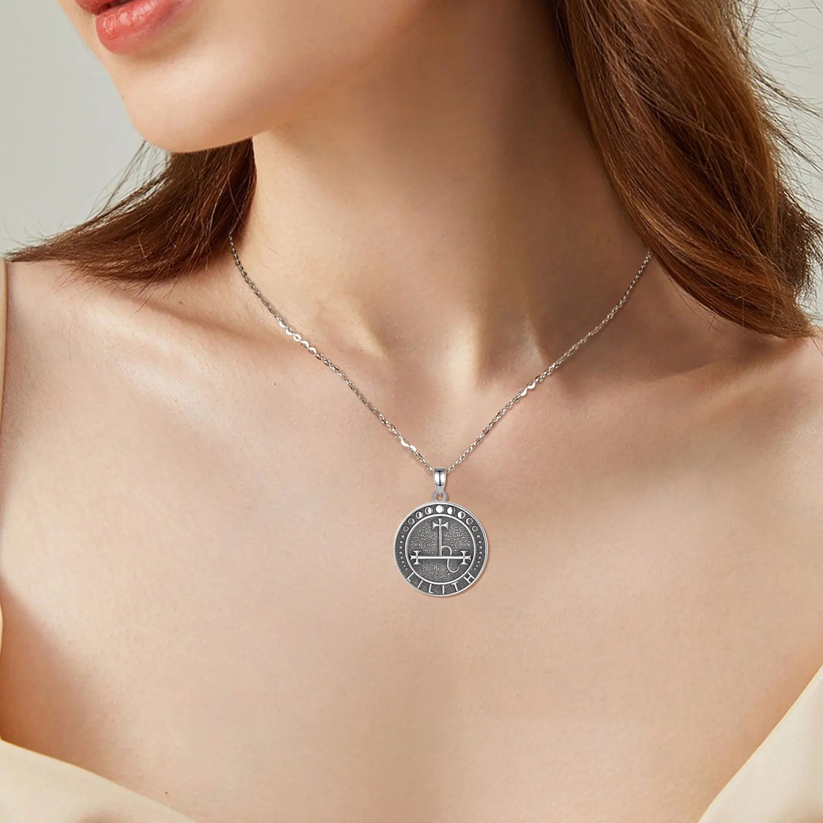 AEONSLOVE 925 Sterling Silver Lilith Necklace Sigil Of Lilith Moon Phase Pendant Spiritual Amulet Wicca Pagan Jewelry Party Gift