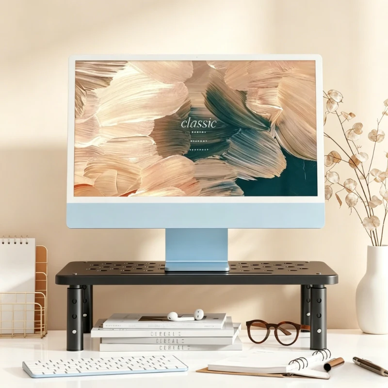 Soporte Elevador Ajustable para Monitor, Soporte Telescópico para Pantalla de PC de Escritorio, Estante para Computadora de Oficina para Aliviar la Tensión del Cuello y Almacenamiento