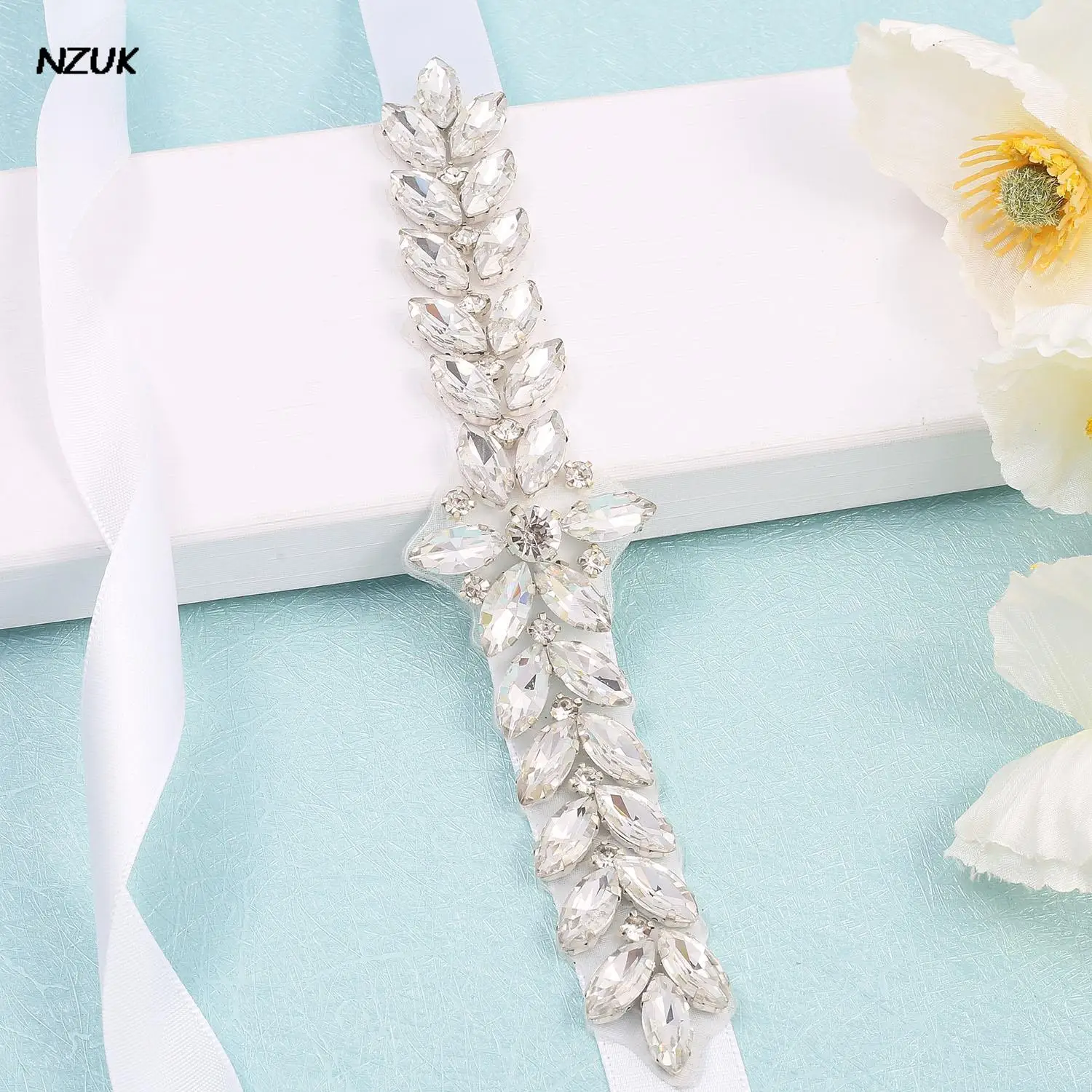 NZUK Daimond Wedding Belt Crystal Flower Bridal Sash Silver Rhinestones Wedding Sash For Bridesmaid Dresses cinturon novia