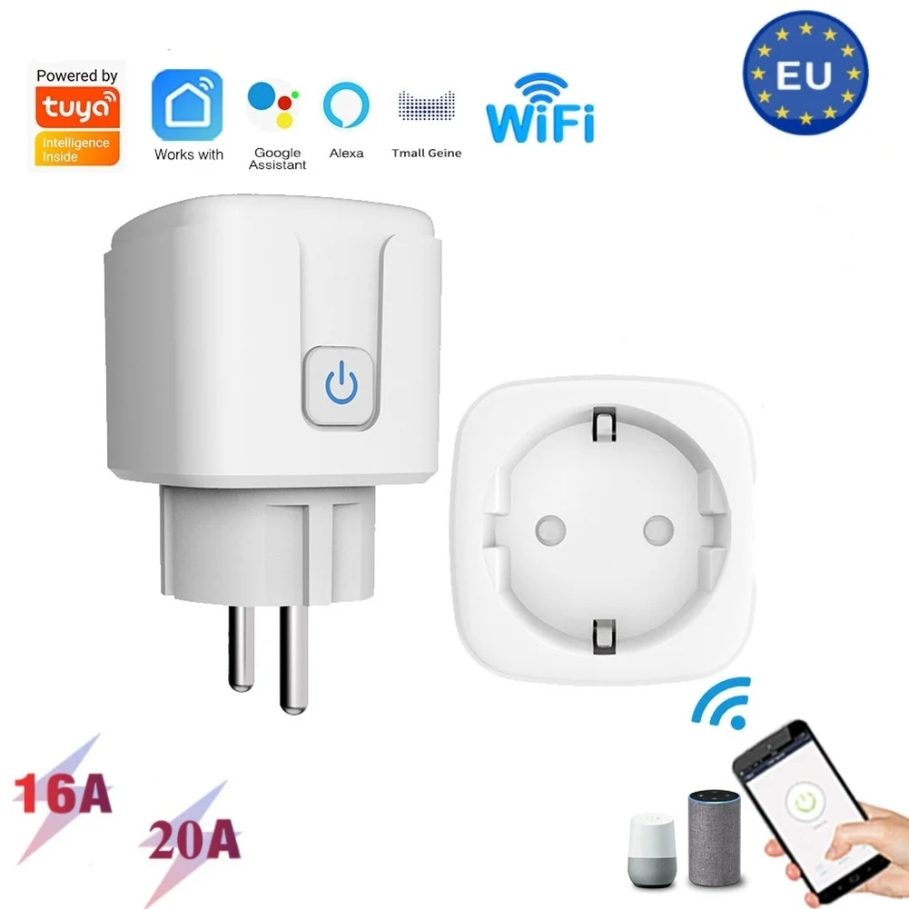 Tuay Smart Socket EU 16A/20A Wifi Smart Plug With Power Monitoring Smart Life APP Remote Control Support Google Assistant Alexa