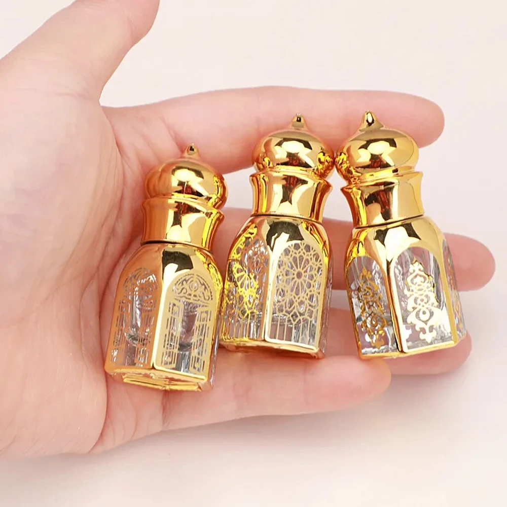 3/6ML Essential Oil Bottle Glass Empty Perfume Bottle Oil Vials Gold UV Electroplating Process Massage Luxury Roller Bottle