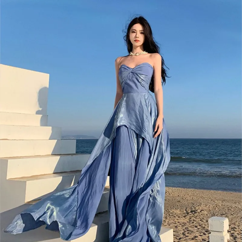 

Blue strapless a unique birthday dress for seaside vacation