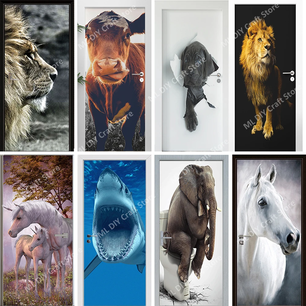 Animal PVC Creative Door Stickers Waterproof Self-adhesive Home and Bedroom Decorative Stickers Jungle Animal Murals