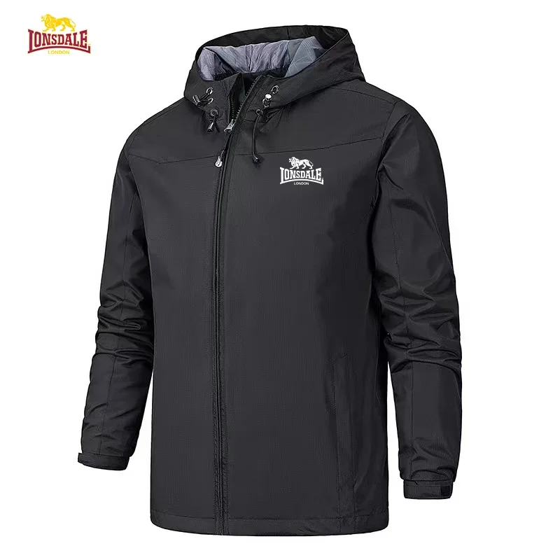 2026 Men's LONSDALE Rainproof Outdoor Climbing Suit with Hood Fitness Sports Shirt Spring-Autumn Windproof Jacket