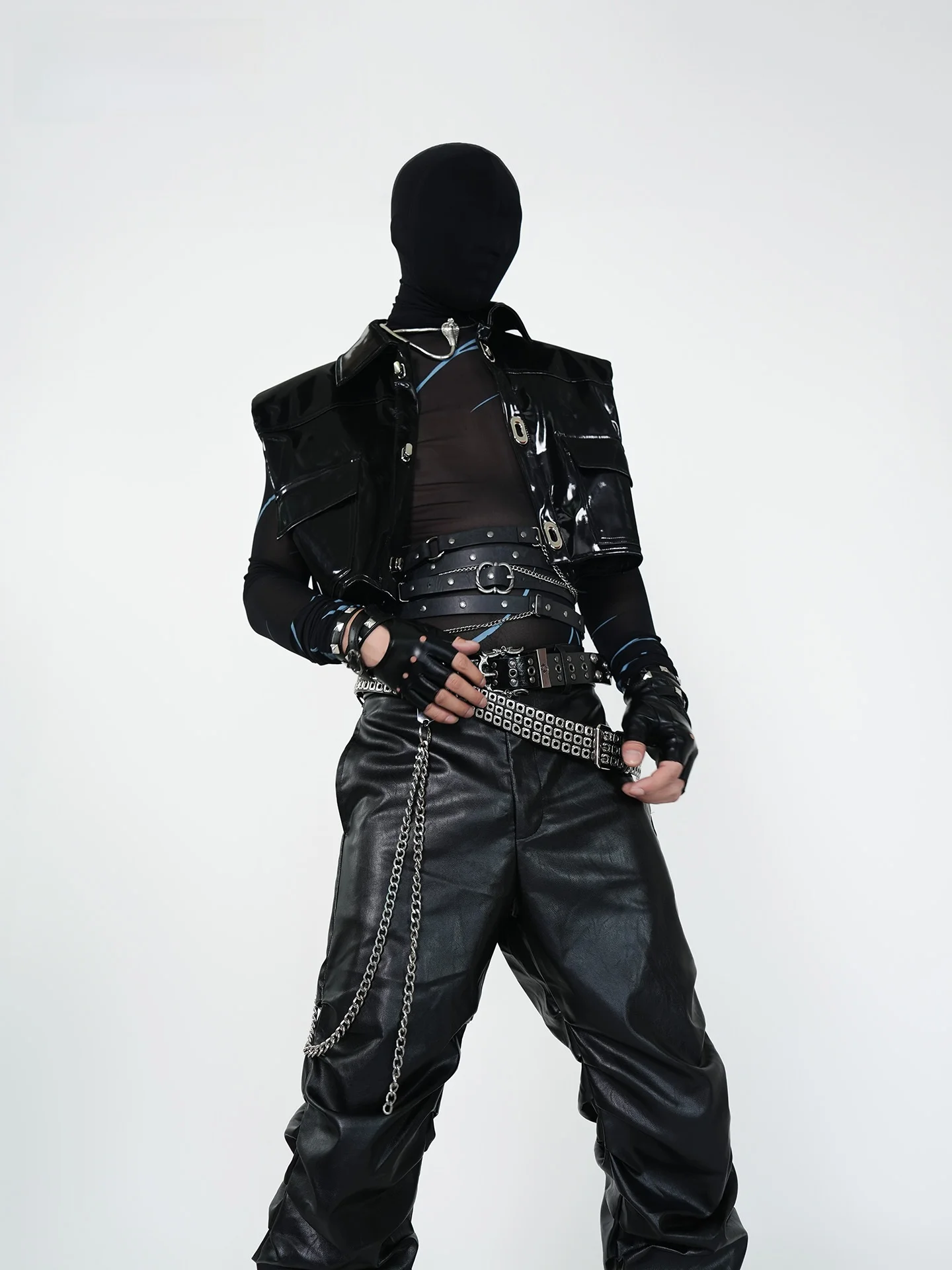 

Кожаный жилет VE2 K Pioneer с высокой талией, из искусственной кожи, с накладками на плечах, в стиле панк, для сценических выступлений