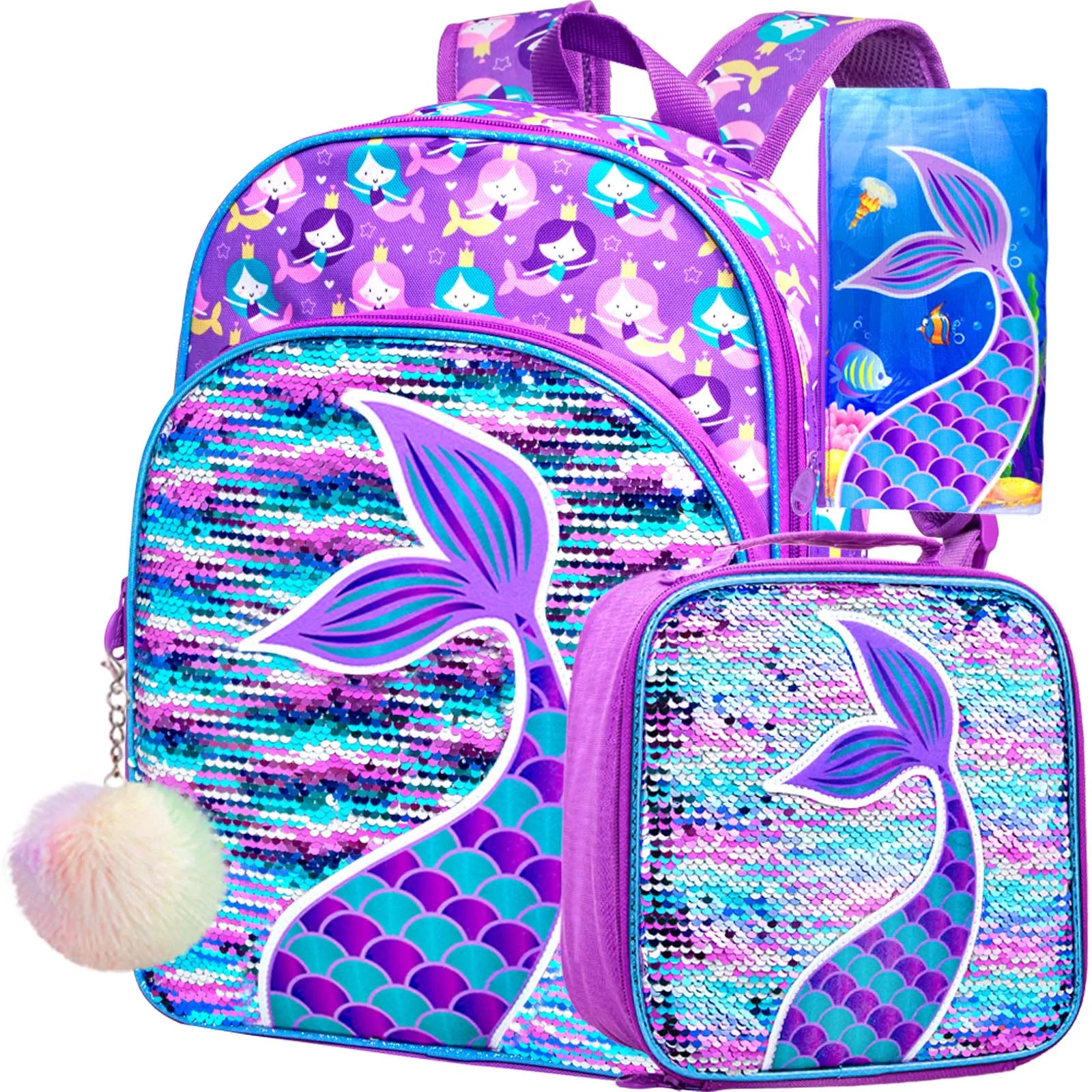 

3PCS Kids Backpacks for Girls, 16" Little Kid Preschool School Bookbag and Lunch Box - Unicorn/Mermaid/Flamingo | 3PCS, Preschoo