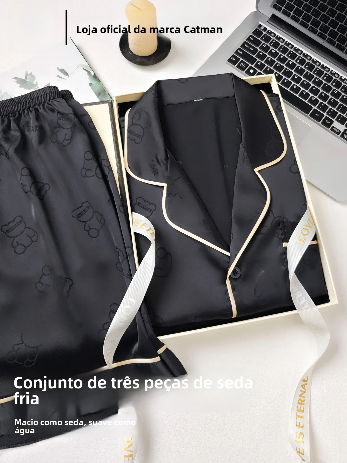 men's-ice-silk-sleepwear-short-sleeve-long-pants-three-piece-set-cool-feeling-home-clothes-set-breathable-lightweight-summer-pj