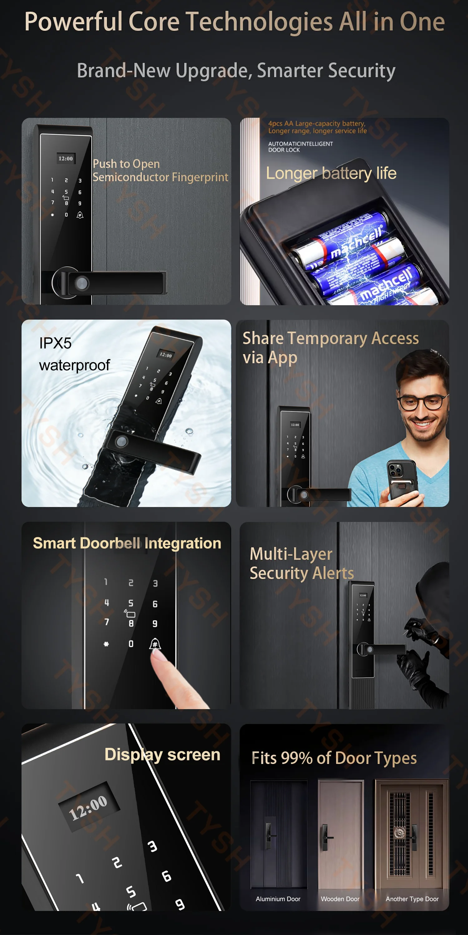 STLF Tuya Smart Electronic Digital Door Lock Fingerprint Password Waterproof Network App Memory Card for Home Hotel