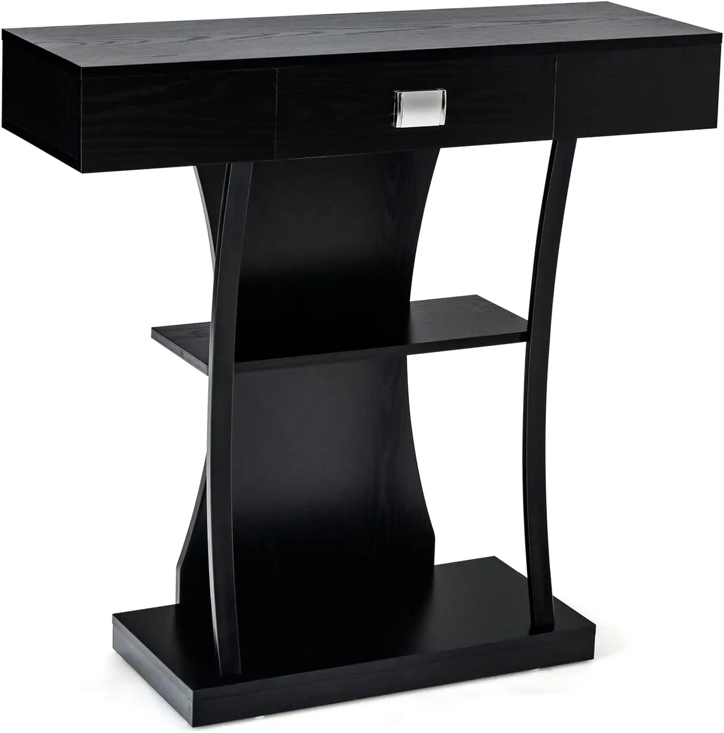

Narrow Console Table T-Shaped - Behind Couch Table With Drawer, Shelves, Dual Anti-Tipping Kits, Modern Foyer Table, Sofa Side