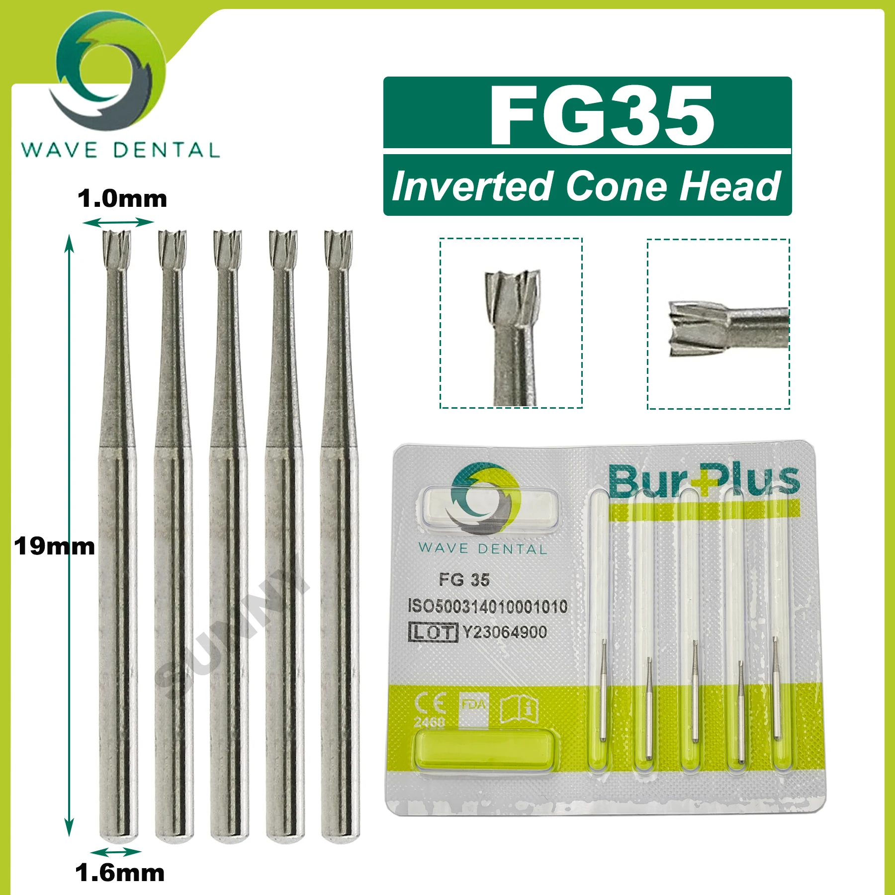 PRIMA WAVE Dental Tungsten Carbide Burs  Dental Burs Round/Inverted Cone Head FG Series For High Speed Handpiece 5Pcs/Pack