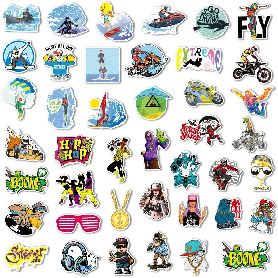 10/100 PCS Extreme Sport Stickers Cartoon Sticker Pack voor Laptop Bagage Auto's Skateboard Hip Hop Graffiti Decals Kinderen Speelgoed