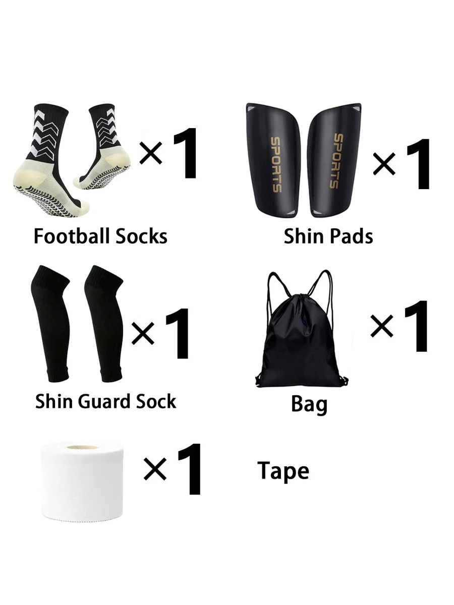 

5 Piece Set Men Women Football Socks Basketball Fitness Sports Adhesive Tape Ball Bag Leggguards Foot Socks Compression Socks