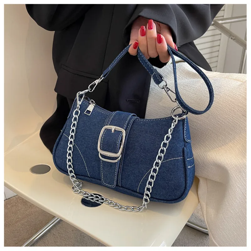 Female High Quality Luxury Designer Ladies Handbag Cowboy Casual Shoulder Underarm Bag New Fashion Small Square Bag for Women