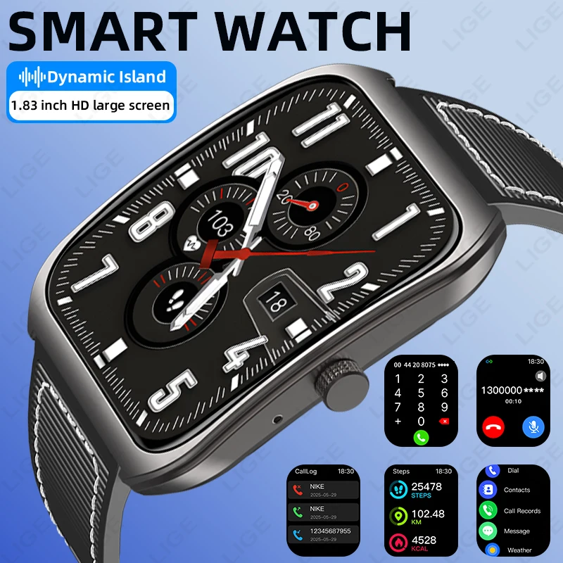 LIGE New Smart Watch For Men Wristwatch Women Curved Screen Heart Rate Sleep Monitoring Message Bluetooth Call Sports Smartwatch