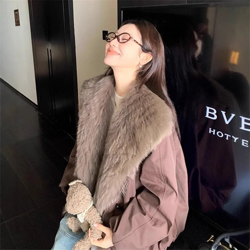 خريف/شتاء جديد معطف فرو الثعلب المرأة أوزة أسفل سترة المرأة الفراء طوق أسفل سترة فاخرة ملابس خارجية شتاء دافئ #5