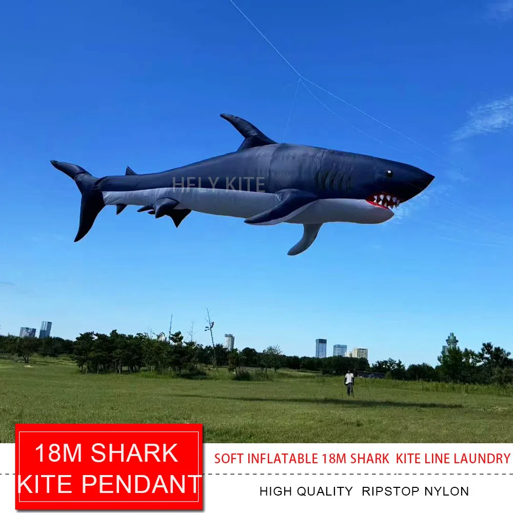 HFLY Nuovo Arrivo Grande Morbido Gonfiabile 18m Shark Kite Linea Lavanderia per Adulti di Alta Qualità Ripstop Nylon Mostra Ciondolo Aquilone