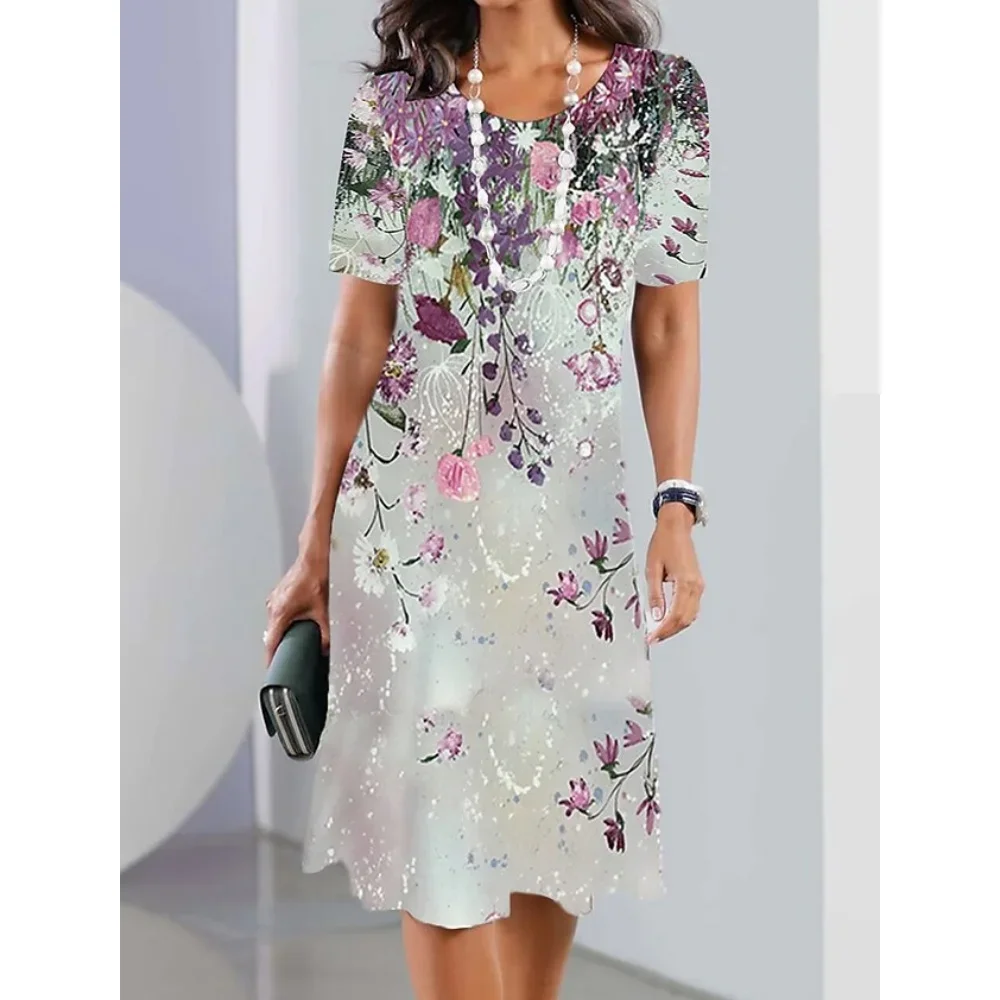 

Elegant Short Sleeve Dress Summer Woman Clothing 3d Print Dresses Fashion Party Evening Dress Retro Autumn Streetwear Pullover