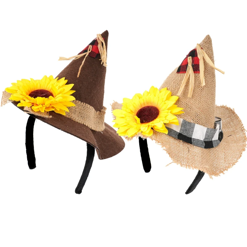 Vintage Farm Scarecrow Cosplay Accessory Combo Headband Hat and Wristband Set Adult Halloween Gathering Dress Up Matching Props