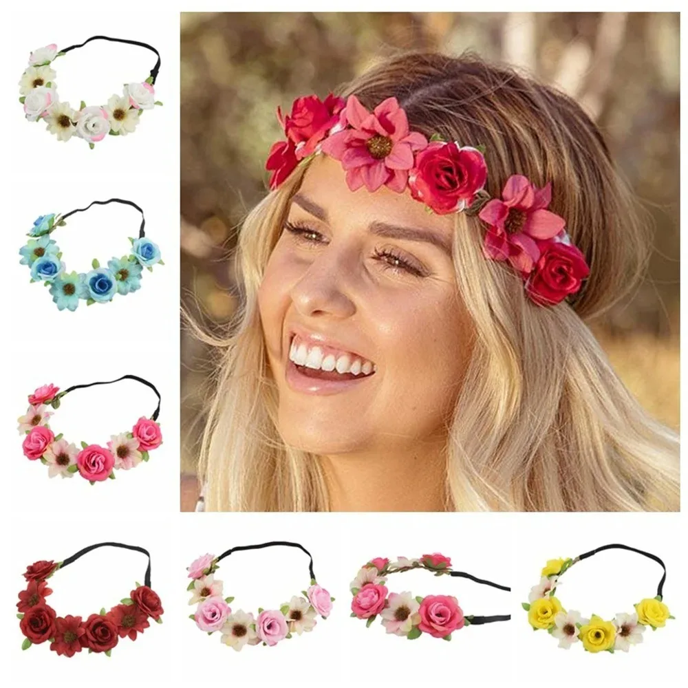 Practical Polyester Floral Headband Flower Elasticity Hairband Accessories Princess Wreath