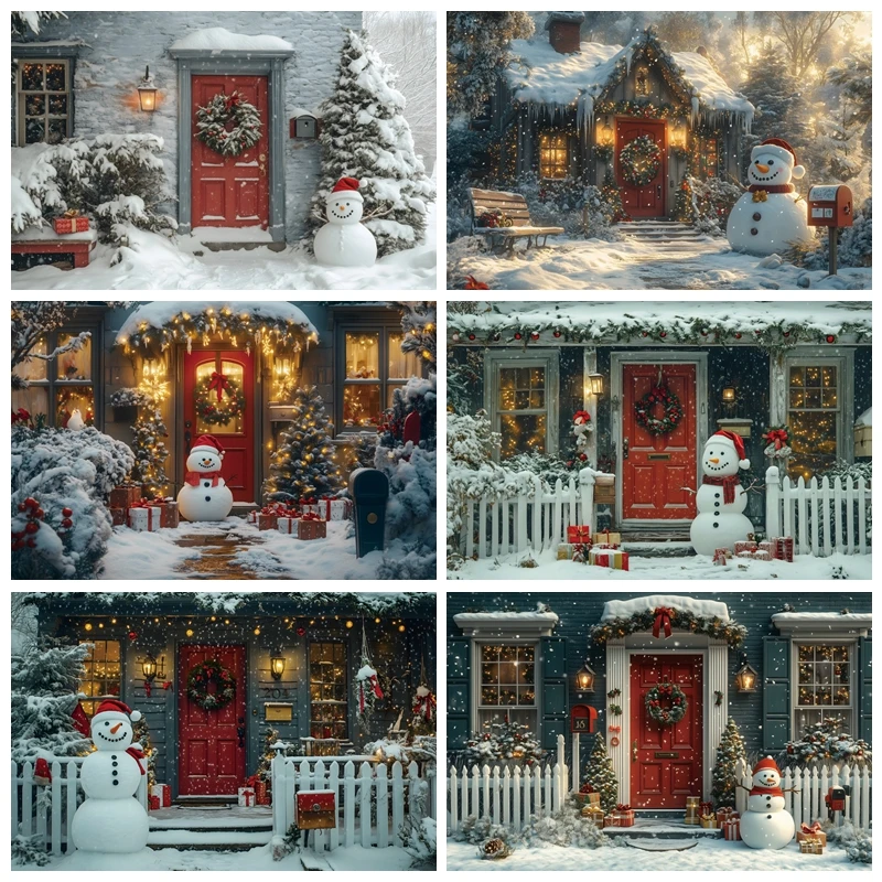 Winter Chirstmas Photography Backdrops Outdoor Snowflake Snowman Kids Family Portrait Photographic Decor Background Photozone