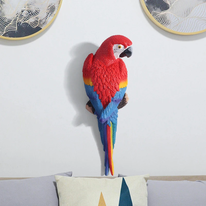 Resin Wall Mounted Parrot Sculpture Outdoor Garden Art Ornament for Patio Backyard Tree Hanging Decor Garden Landscapin Craft