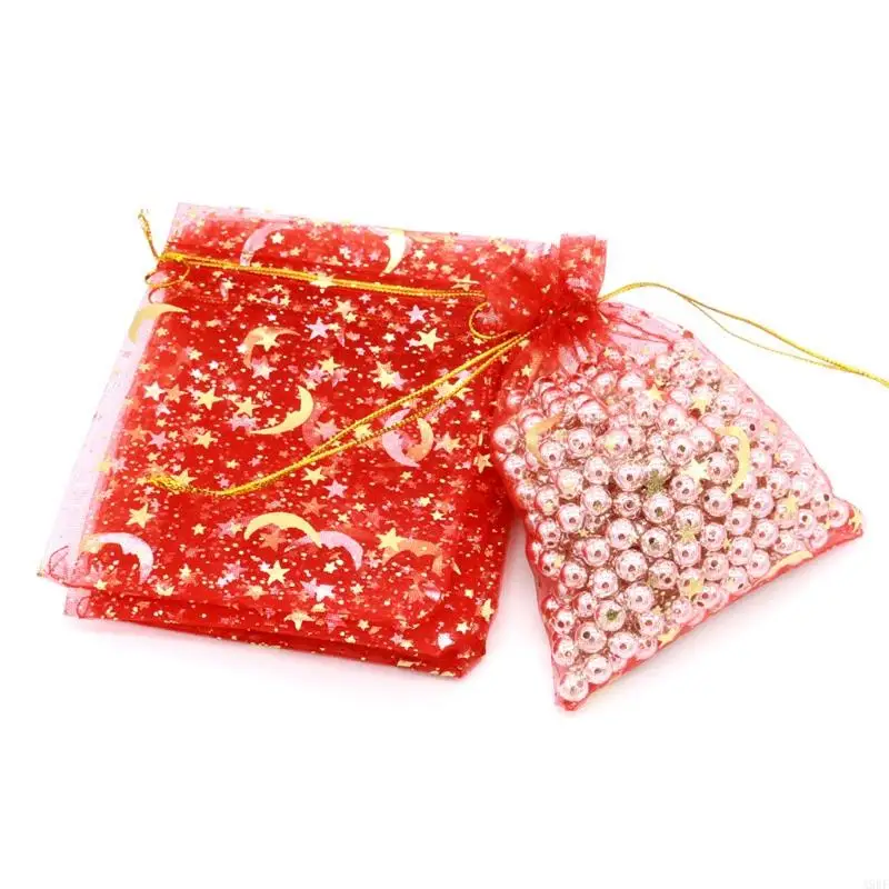 

A9BF 100Pcs/set Drawstring Wedding Favor Bags Moon Star Organza Jewelry Gift Candy 9x7cm 3.5x2.8inch