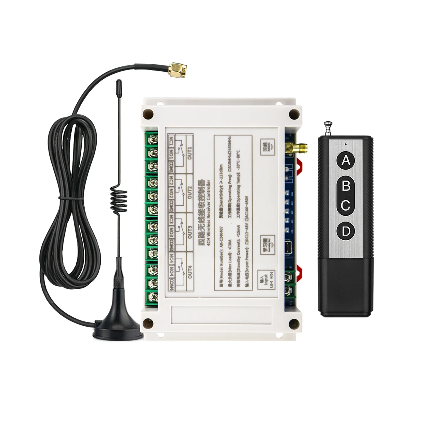 DC 12V  24V 36V  48V  4CH 30A relay  RF switch Wireless Remote lighting  Control  power switch Motor/water pump