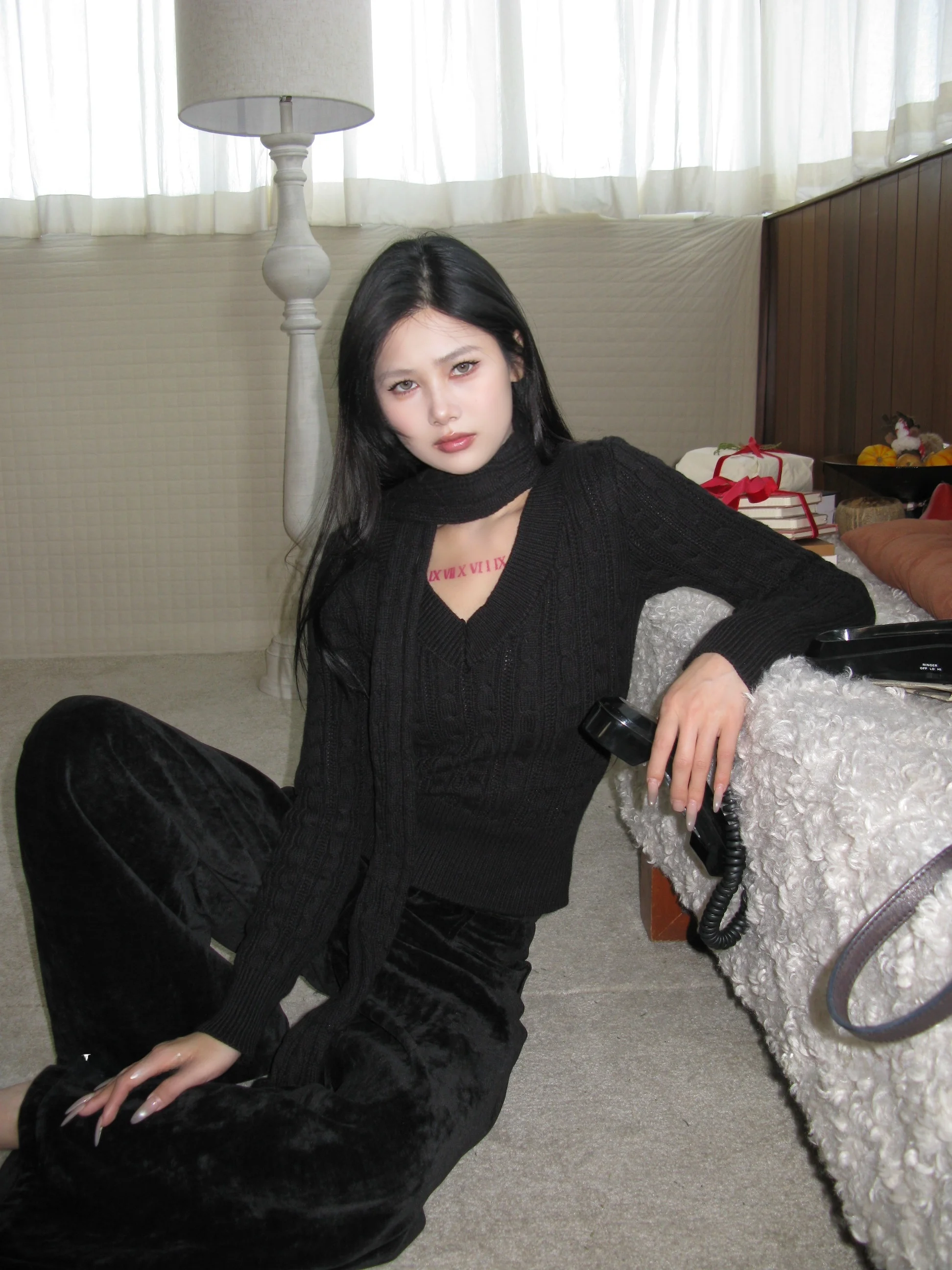 

Sli Bla V-ne Knitted Sweater Women's Slimming Design Spring Ciwalk Faion Inner Wear Bell Sve Long Sve Top