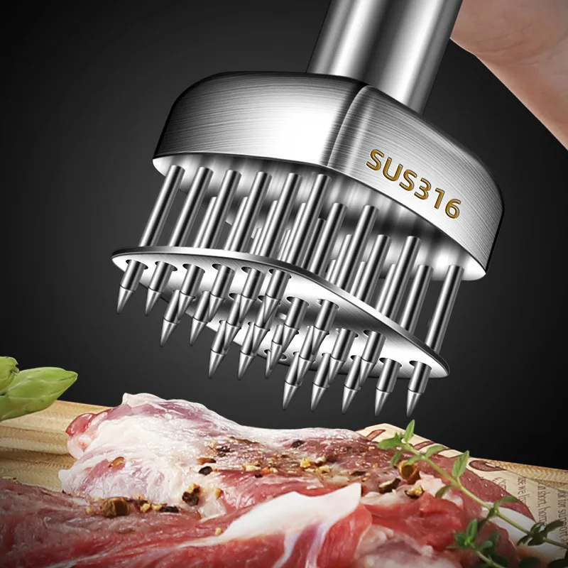 Stainless Steel Meat Tenderizer Steak Needle Automatic Rebound Meat Tenderizer Quick Loosening 24 Sharp Needles