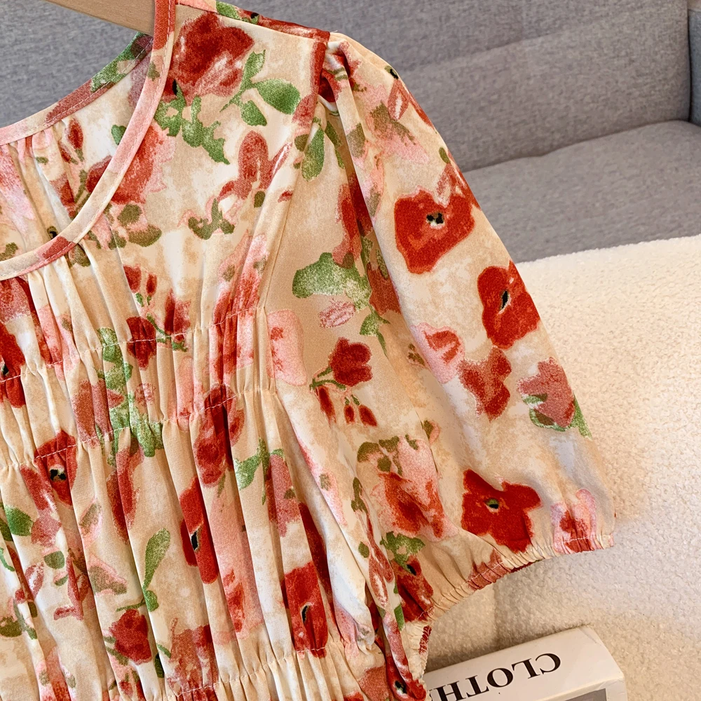 فستان نسائي مقاس كبير من NYFS لصيف 2025 فستان فضفاض كبير على شكل زهرة عالية الخصر وأكمام منتفخة فساتين طويلة رداء Elbise على الطراز الكوري