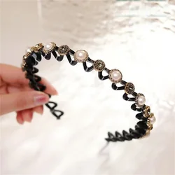 Fashion Pearl Non-Slip Rhinestone Hairbands Elastic Flower Women Hair Hoop Bands Headband Bezel Girls Headdress Hair Accessories