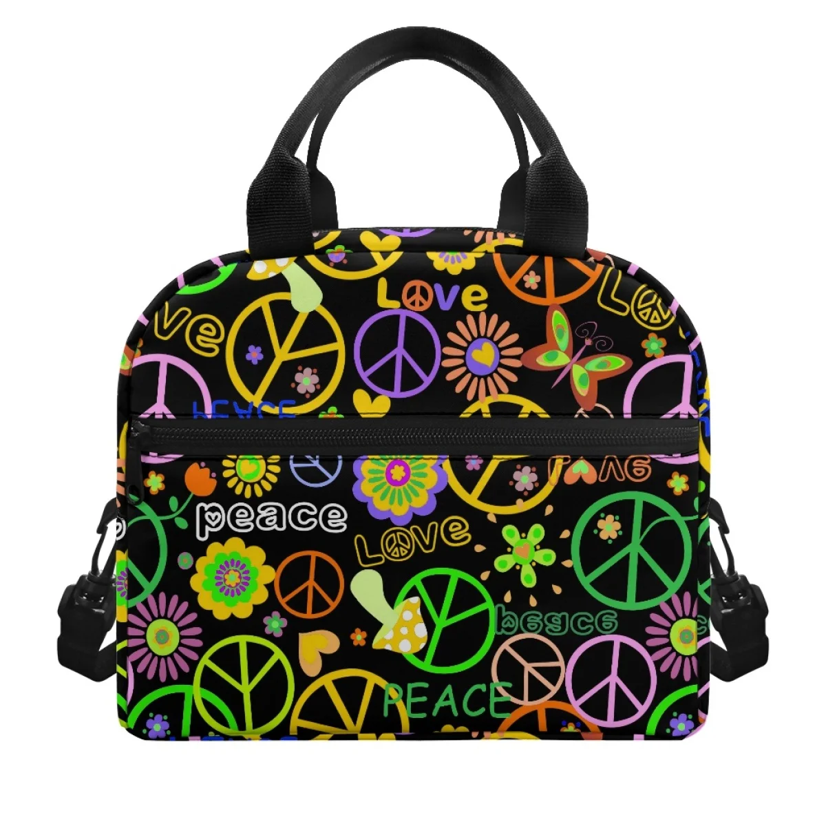 

Gradient Peace and Love Mushroom Print Woman Insulated Lunch Bag The Material Soft Comfortable Not Easy To Fade Handbag Satchel