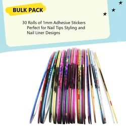 30Pcs Nail Art Striping Tape Multicolor Line Stickers for Creative Nail Design Decoration Decals for Fingernails/Toenails