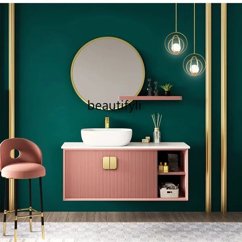 

Bathroom Cabinet Combination Light Luxur Wash up Sink Bathroom Cabinet Table Basin Washbasin Mirror Cabinet