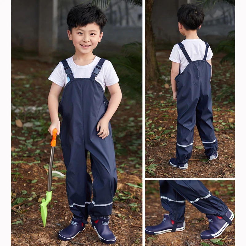 Kids Boy Rain Overall Waterproof Toddler Girl Rain Pants Outdoor Sport Jumpsuit Clothes With Lining Spring Autumn Child Trousers