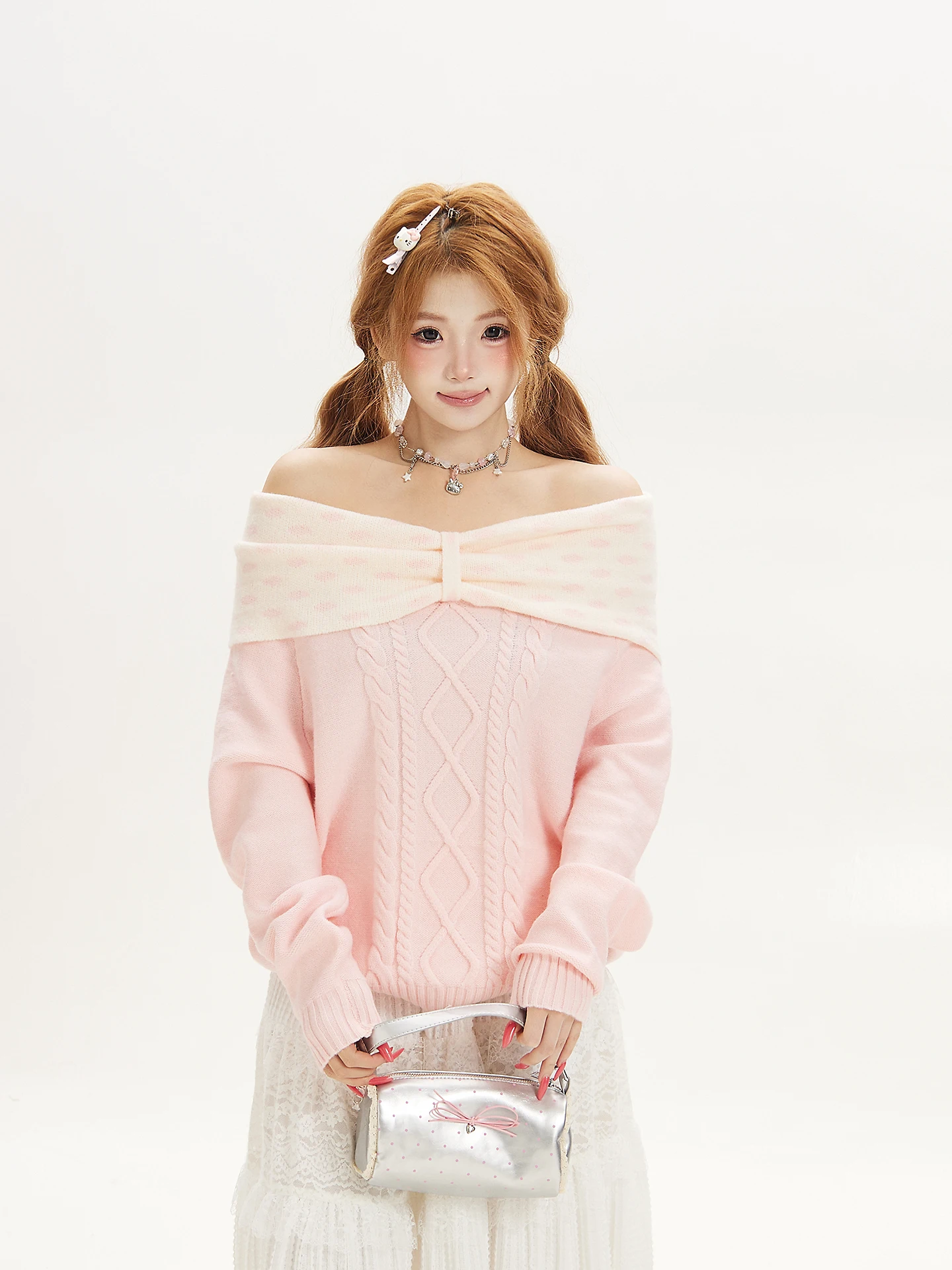 Sweet Style Knitted Sweater Women's Shoulder Bared Twist Flower Soft Cozy Slim Fit Long Sleeve Casual Daily Wear from China