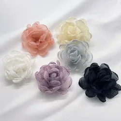 5Pcs 8CM Organza Chiffon DIY Clothing Shoes Hats Decoration Flowers Hairpin Jewelry Accessories Gauze Flower