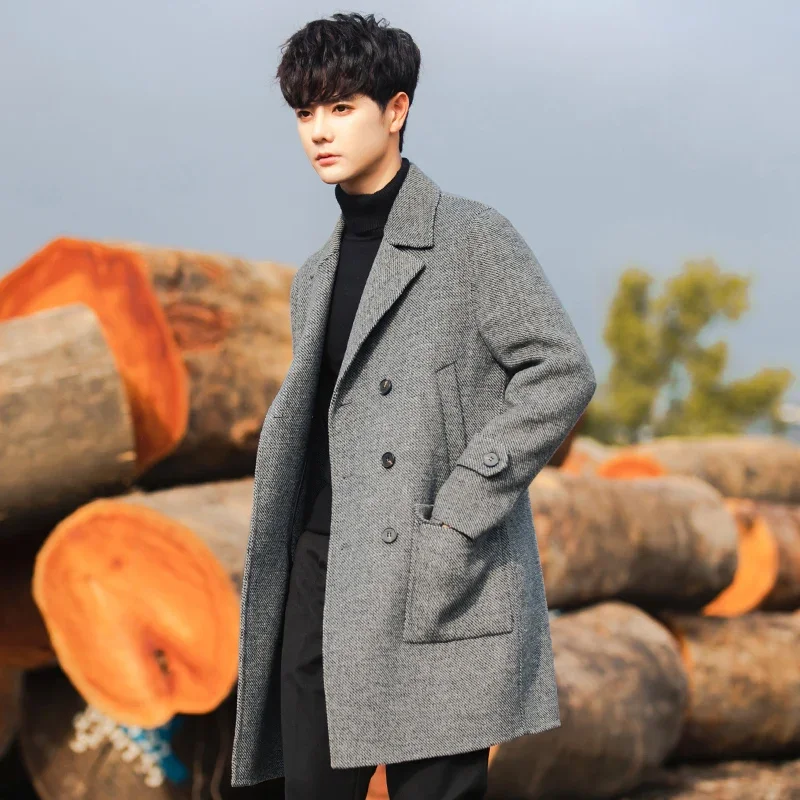 2023 Men Autumn Winter Fashion Long Wool Blends Jackets Mens Casual Woolen Trench Coats Male Solid Color Loose Overcoat