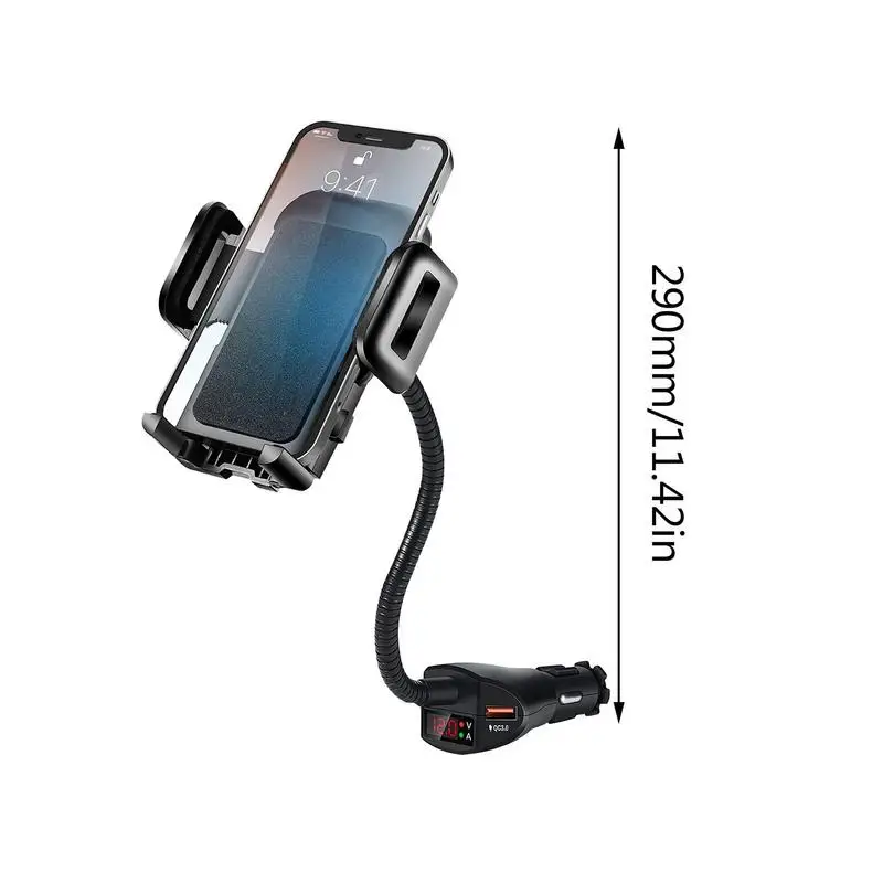 3 In 1 Car Cigarettes Lighter Phone Holder Dual USB Car Charger With  Voltage Detector Adjustable Cell Phone Holder Stand For Car