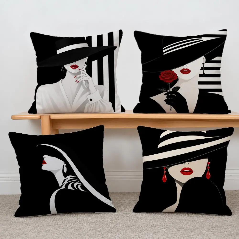 Anime Vantage Anime Elegant Lady Cushion Cover Short Plush Pillowcase, Sofa Bedroom Home Decor & Holiday Gift