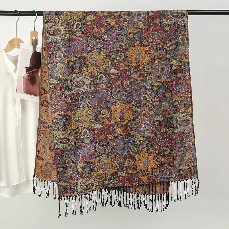 

[T452] Одеяло в этническом стиле, толстая пашмина, новая зимняя теплая шаль, кашемировый жаккардовый шарф, женский шейный платок, пончо, палантины