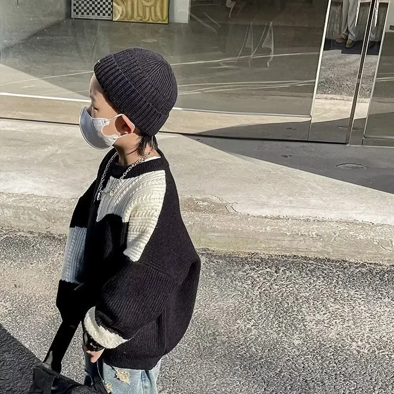 

Детский весенний топ, модный трикотаж для мальчиков, весенний тонкий стильный детский свитер, осенний стиль, маленькая и средняя школа