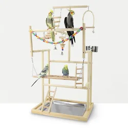 Wood Parrot Playground Bird Playstand Perchers Cockatiel Playgym With Swing Ladders Feeder Bite Toys Activity Center W178