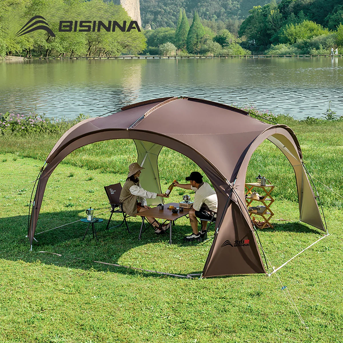 BISINNA 8-10 Person Outdoor Camping Dome Tent Luxury Large Round Canopy Silver-coated Shelter Garden Beach Picnic Family Awning