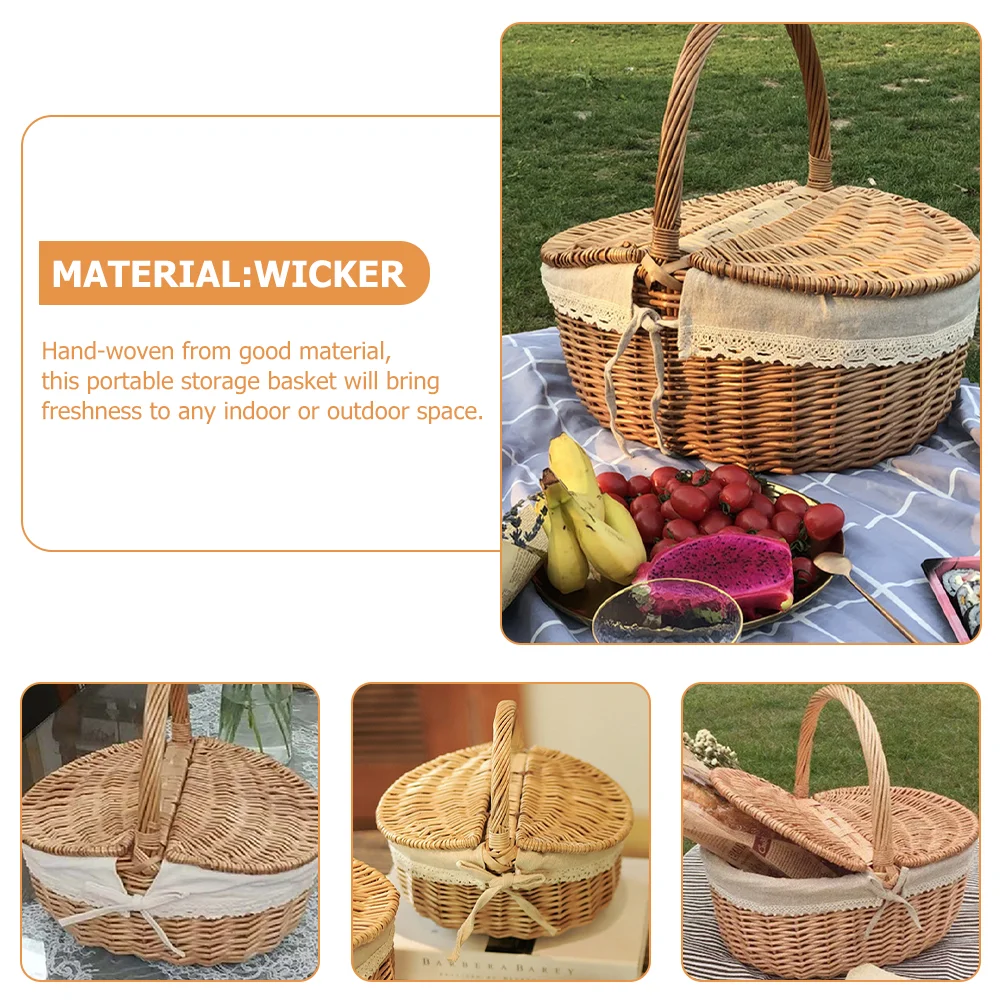 Cesta de almacenamiento de frutas para Picnic, contenedor de aperitivos para el hogar de Pascua, cesta de mimbre con tapa, cesta de mimbre multifunción, suministro para el hogar