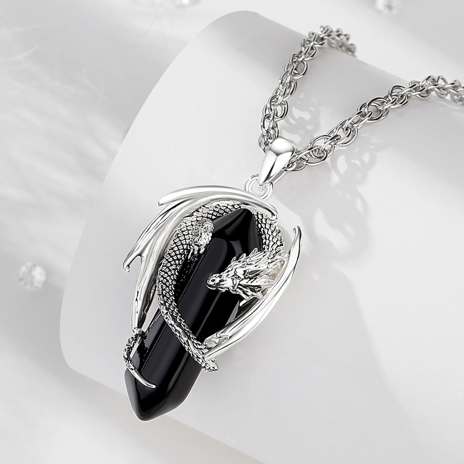 Eudora dragón entrelazado Hexagonal obsidiana Natural collar prismático Punk turquesa amatista Jade colgante malaquita joyería regalo