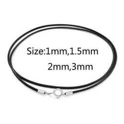 925 silver needle Buckle Black Leather Cord Wax Rope Link Chain Choker Necklace Men Jewelry Gifts for Pendant Jewelry Making