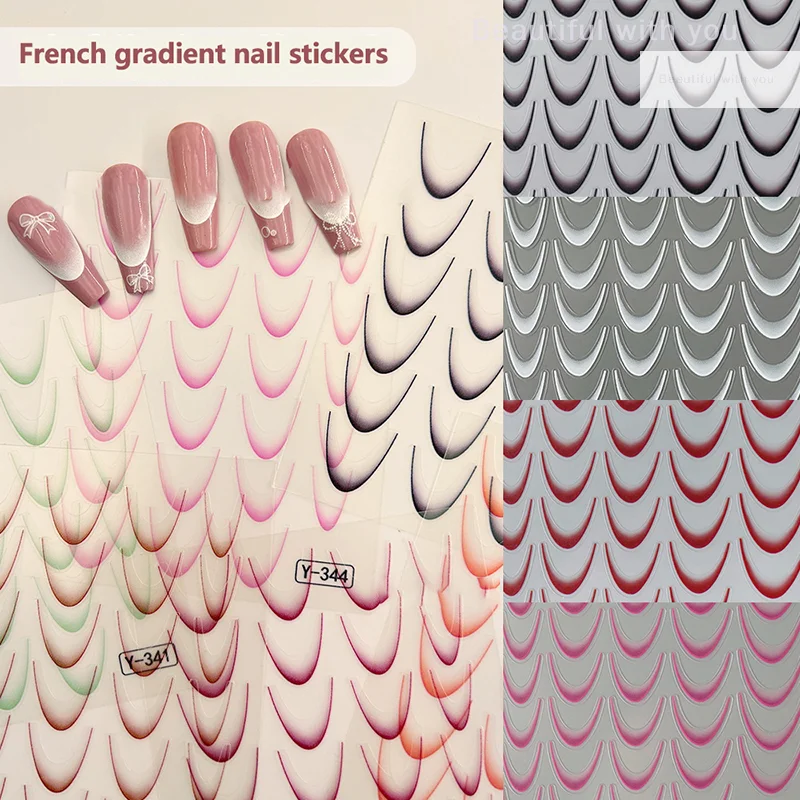 

1 Sheet 3D Gradient French Line Nail Stickers Stripe Lines Sliders Nail Accessories Manicure Moon Shape Design