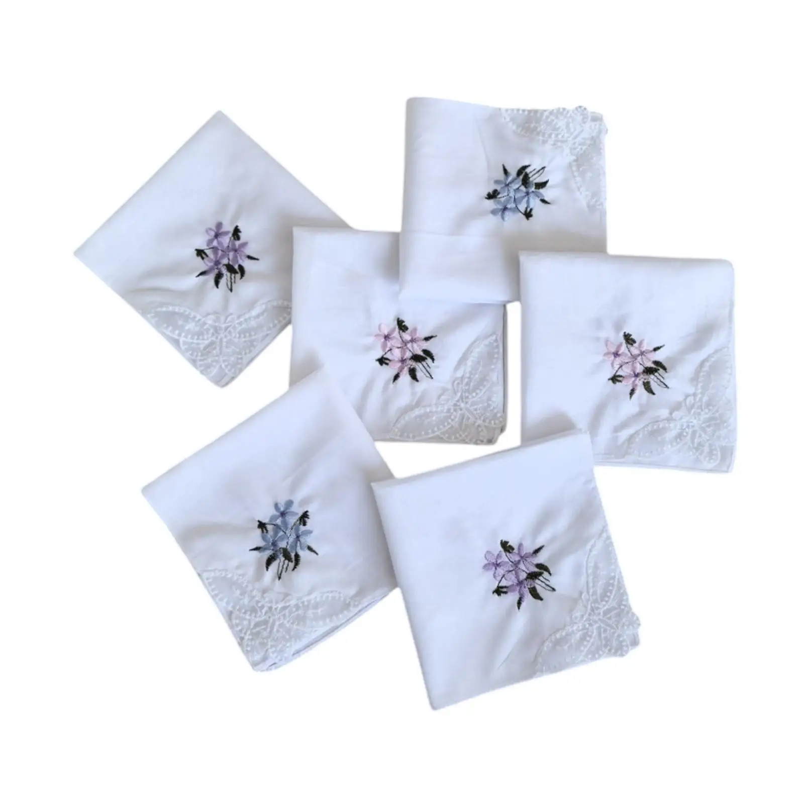 6Pcs Cotton Handkerchiefs for Women Hanky Elegant Embroidered Flower Hankies