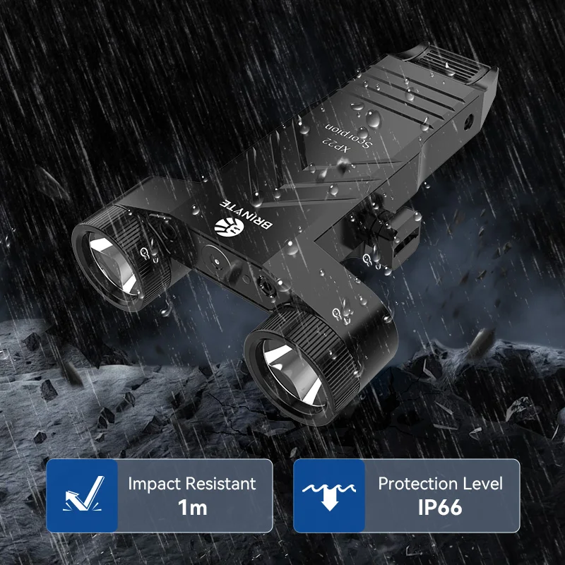 Brinyte XP22 ضوء تكتيكي 1300 لومن مزدوج الرؤوس مصباح يدوي قابل لإعادة الشحن سريع الفصل #6